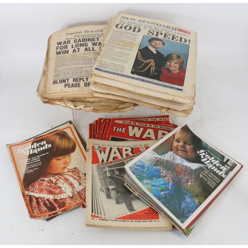 71 - Three cartons of Coinosseur, War Illustrated and War Time papers with other newspapers, comics and m... 