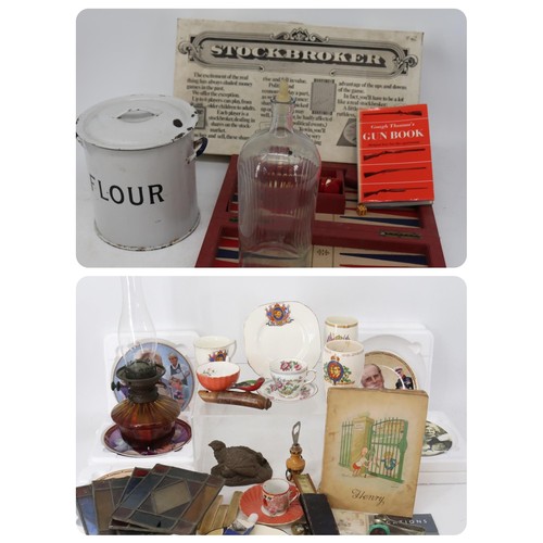 89 - A selection of sundry items to include Royal Commemorative, Kensitas cigarette Henry cards, oil lamp... 