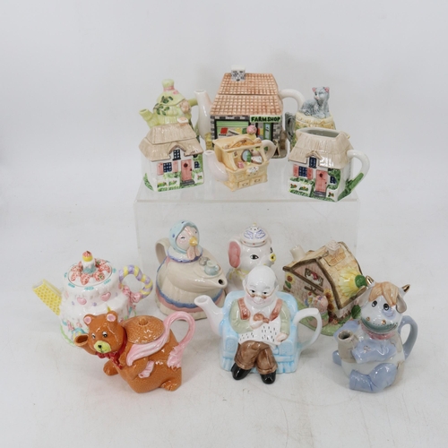 92 - A selection of decorative/modern novelty teapots