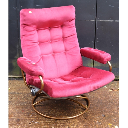 98 - Early Norwegian Ekornes chair on copper base with red upholstery (upholstery does not comply current... 