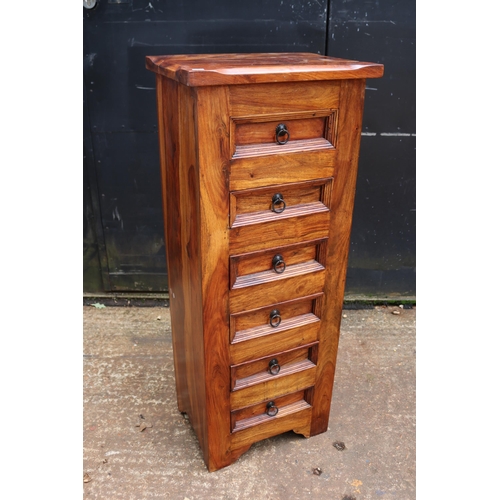 119 - Contemporary mango wood narrow tall chest drawers measuring approx. 45cm w x 32cm d x 110cm h