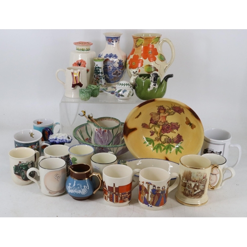 145 - General clearance lot consisting of ceramics, glass, metalware to include AA badge, Poole Pottery Kn... 