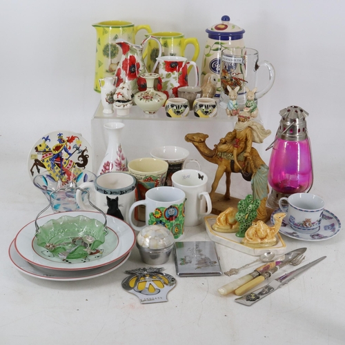 145 - General clearance lot consisting of ceramics, glass, metalware to include AA badge, Poole Pottery Kn... 