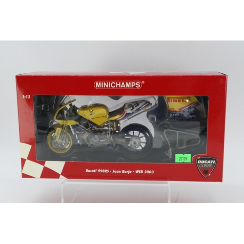 155 - Minichamps 1:12 scale Ducati 998 RS Juan Borja WSB 2003 in original packaging