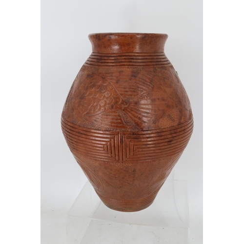 235 - Large earthen ware decorative pot approx 51cms tall