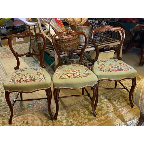 276 - Three Victorian rosewood dining chairs with tapestry covered seats (upholstery does not comply curre... 