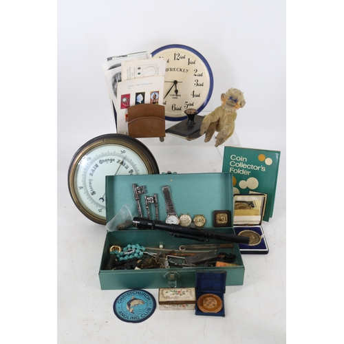 277 - Selection of collectables and curious including a Negretti and Zambra barometer, antique keys, coins... 