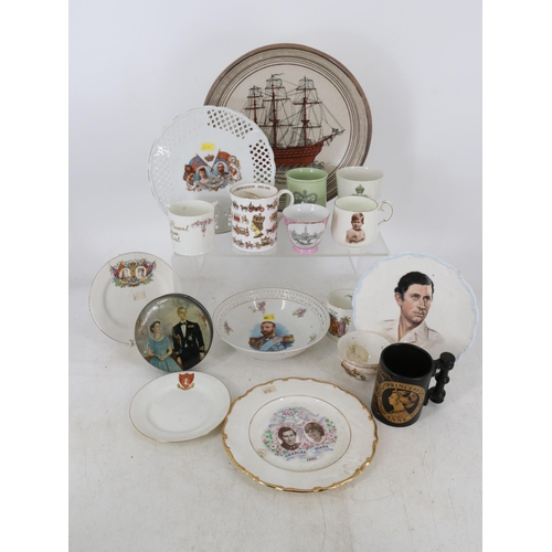 370 - Large selection of commemorative ware, including Edward 8th coronation mug, moto ware with unusual f... 