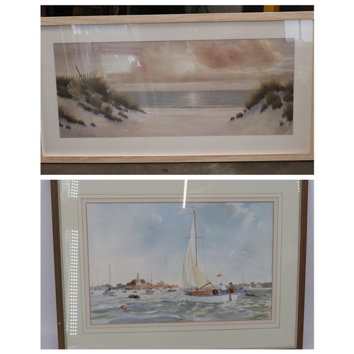 409 - Two mirrors in wooden framed, a print of the wrecks around bermuda, two prints of Coniston Water, Bl... 