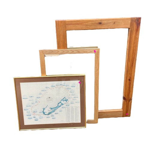 409 - Two mirrors in wooden framed, a print of the wrecks around bermuda, two prints of Coniston Water, Bl... 