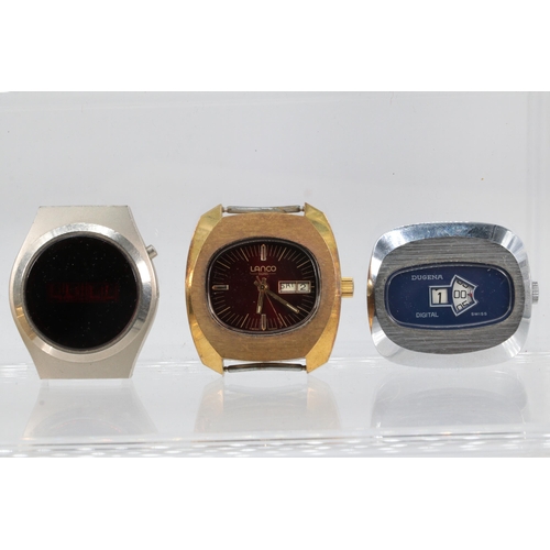 20e - Vintage Led? digital gold tone wristwatch Rivina together with a stainless similar a Dugena vintage ... 