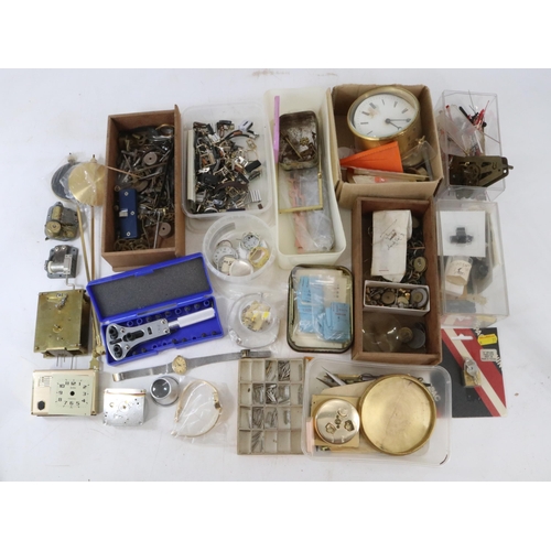 26 - A large carton of assorted wristwatch spares, mantle clock spares, movement, parts etc