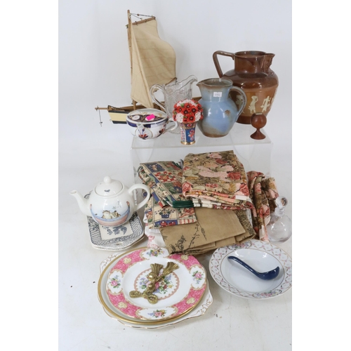 46 - A quantity of ceramics, textiles including figurines etc