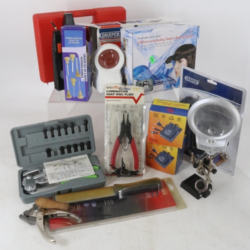 57 - A quantity of assorted tools including soldering kit, magnifiers, hand punch etc TRADE/SPARES/REPAIR... 