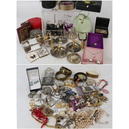 22 - Collection of vanity items to include ring trees, jewellery boxes, assorted costume jewellery, perfu... 