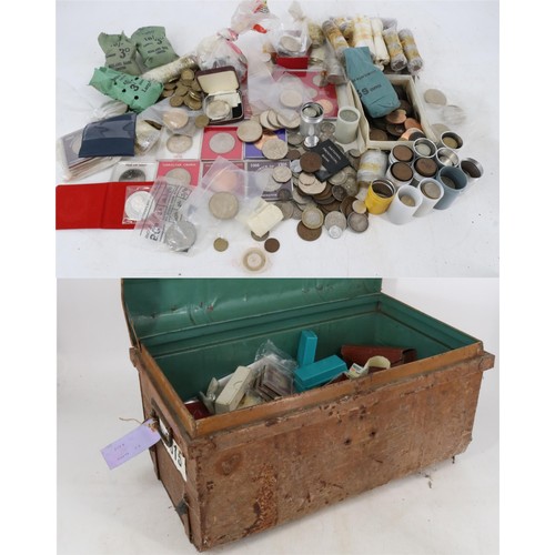 27 - A tin trunk containing a quantity of coins - mainly GB.