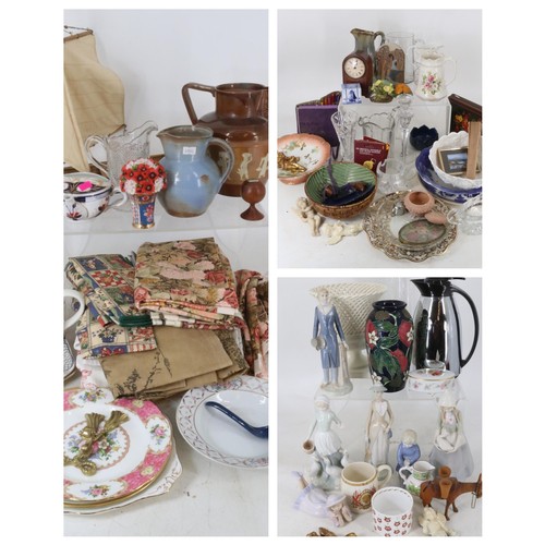 46 - A quantity of ceramics, textiles including figurines etc