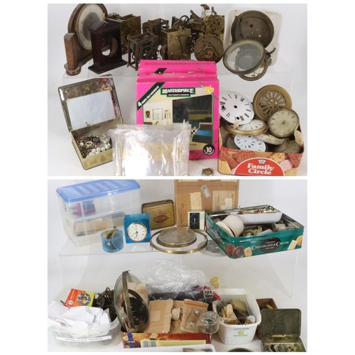 48 - Two boxes of assorted mantle clock parts deemed for spares only