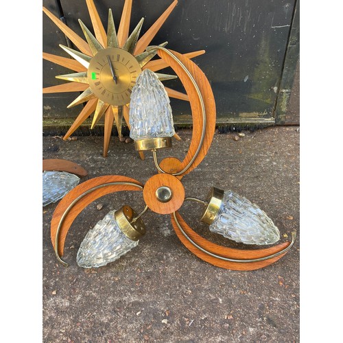 246 - Pair of retro ceiling lights together with a Paico sunburst battery wall clock