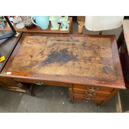 347 - Antique mahogany desk fitted drawers to right (needs some attention)