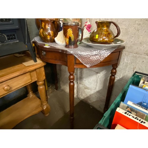 403 - Reproduction console table, small pine side table and a reproduction nest of tables.