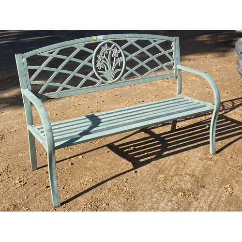 477 - Modern garden metal bench, (weathered) measuring approx 128cm W