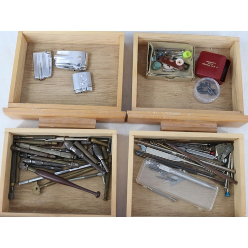 149 - A vintage four drawer wooden chest together with another four drawer chest full of watch spares, too... 