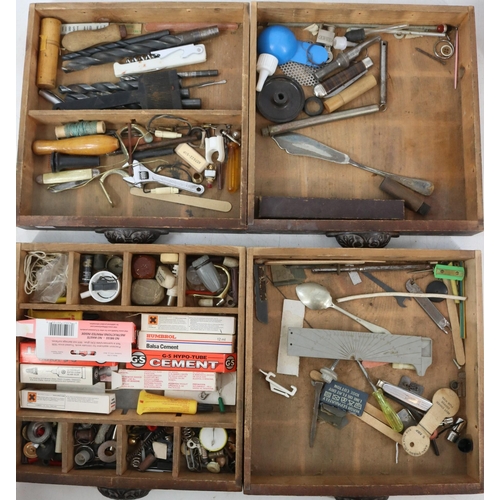 149 - A vintage four drawer wooden chest together with another four drawer chest full of watch spares, too... 