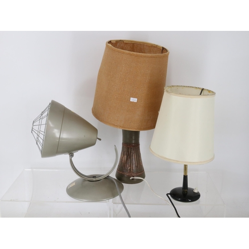 247A - A studio pottery lamp, a 60s table lamp and a vintage Barber infra red lamp. Trade - spares or repai... 