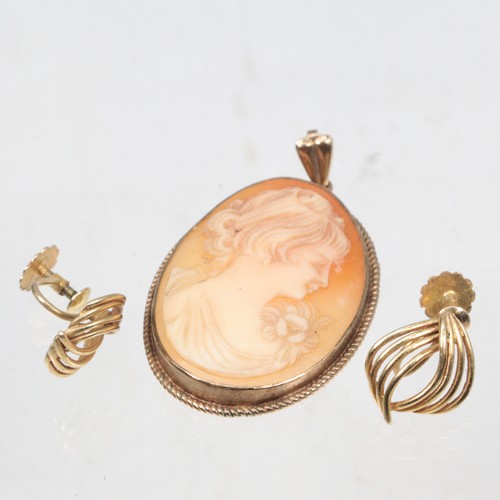36 - Cameo pendant together with a pair of 9ct gold earrings