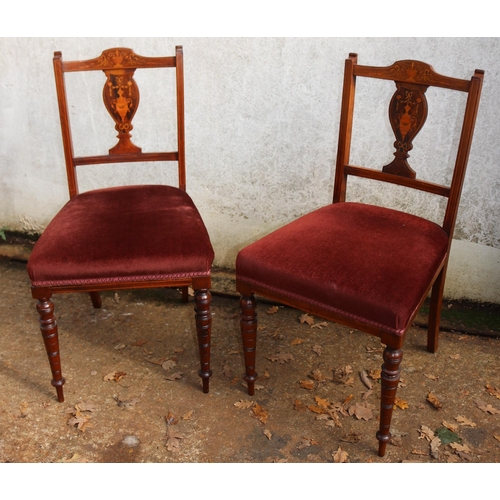 13 - Set of six Antique mahogany and inlaid dining chairs (two shown)