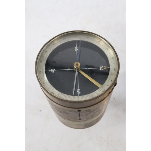 34 - Cased antique brass surveyors compass