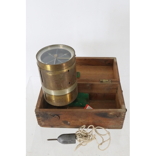 34 - Cased antique brass surveyors compass