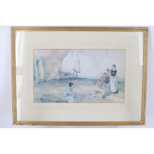 52 - Four framed Russell Flint prints together with an arch framed mirror.