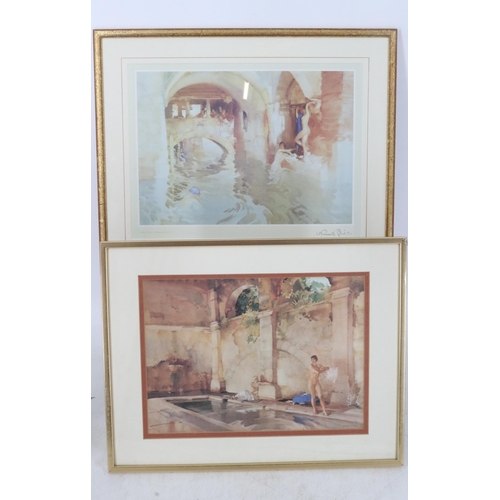 52 - Four framed Russell Flint prints together with an arch framed mirror.