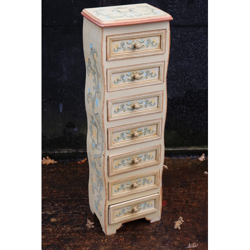 Tall painted chest with wavey sides and seven drawers measures approx