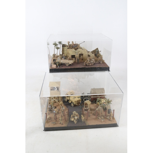 363 - Two dioramas in perspex cases of world war 2 North Africa operations, each case measures approx 31cm... 