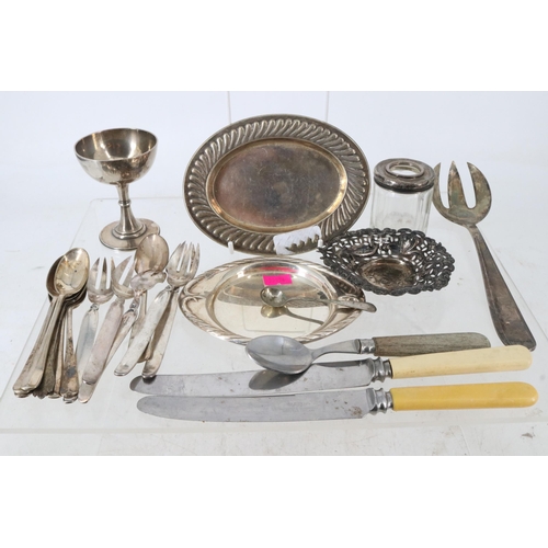 39A - A trio of silver items together with various plated items.