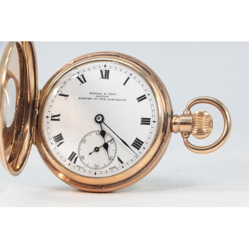 66 - A gold plated half hunter pocket watch, Kendal and Dent London.