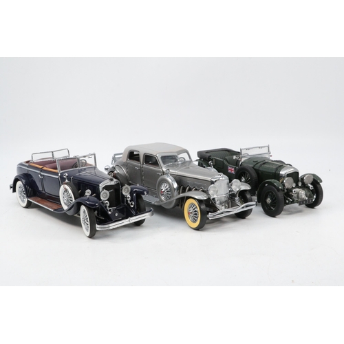 116 - Franklin Mint Bentley, Mercedes and a Duesenberg diecast vehicles all three have minor pieces missin... 