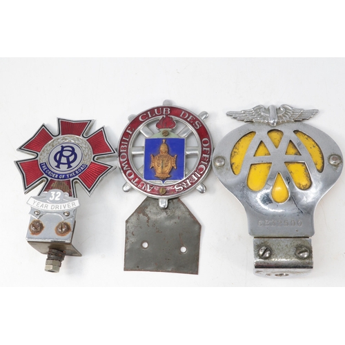 118 - Three vintage car badges, AA, The order of the Road and Auto club