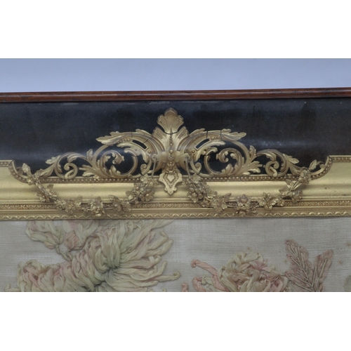 187 - Antique gilt frame with embroidered silk (faded) housed in an outer frame. Overall size approx. 60cm... 