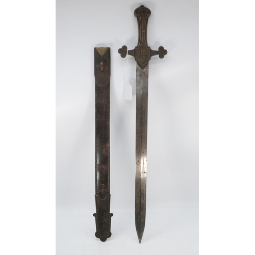 193 - Gothic handled bandsman's sword and scabbard bearing Queen Victoria's sypher