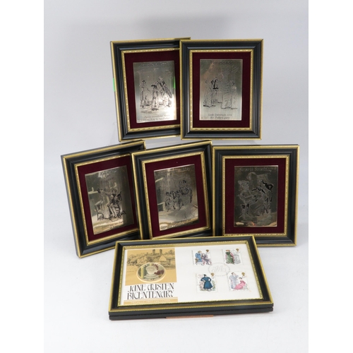 233 - Five framed Silver hallmarked panels, Decorated with scenes from Jane Austin novels