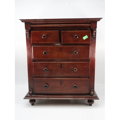 396 - Mahogany antique apprentice chest two over three drawers. Height approx. 44cms