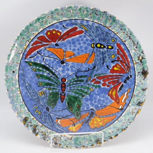 472 - Poole Pottery charger signed N. Massarella decorated with Butterflies (approx. 40cm diameter) with p... 