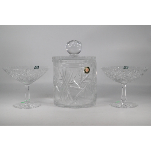 629 - Pair of Thomas Webb cut glass tazzas together with a  heavy cut biscuit barrell