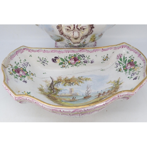 346 - A faience wall hanging water and basin cisterne set