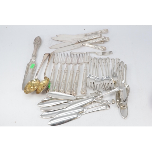 10A - Selection of silver plated cutlery, decorative fish server and a set of fish knives and forks.