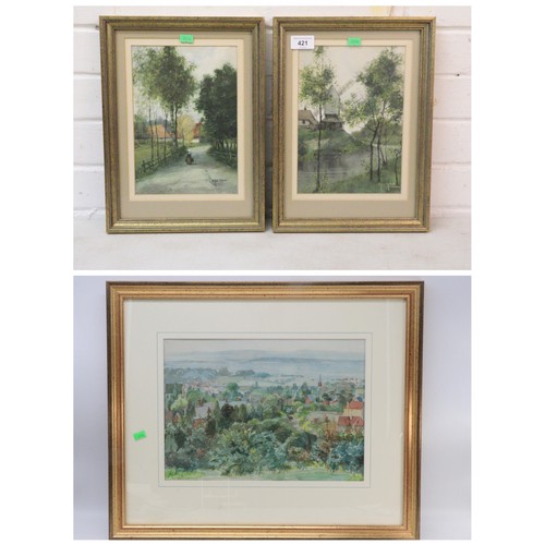 475A - A E Stevens watercolour from constitution Hill Parkstone 1927, reframed in modern gilt frame togethe... 